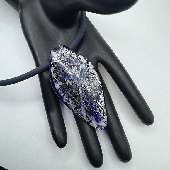 Vetri D'Arte Tear Drop Pendant Silver/Blue With Abstract Design Necklace Murano - Picture 3 of 6